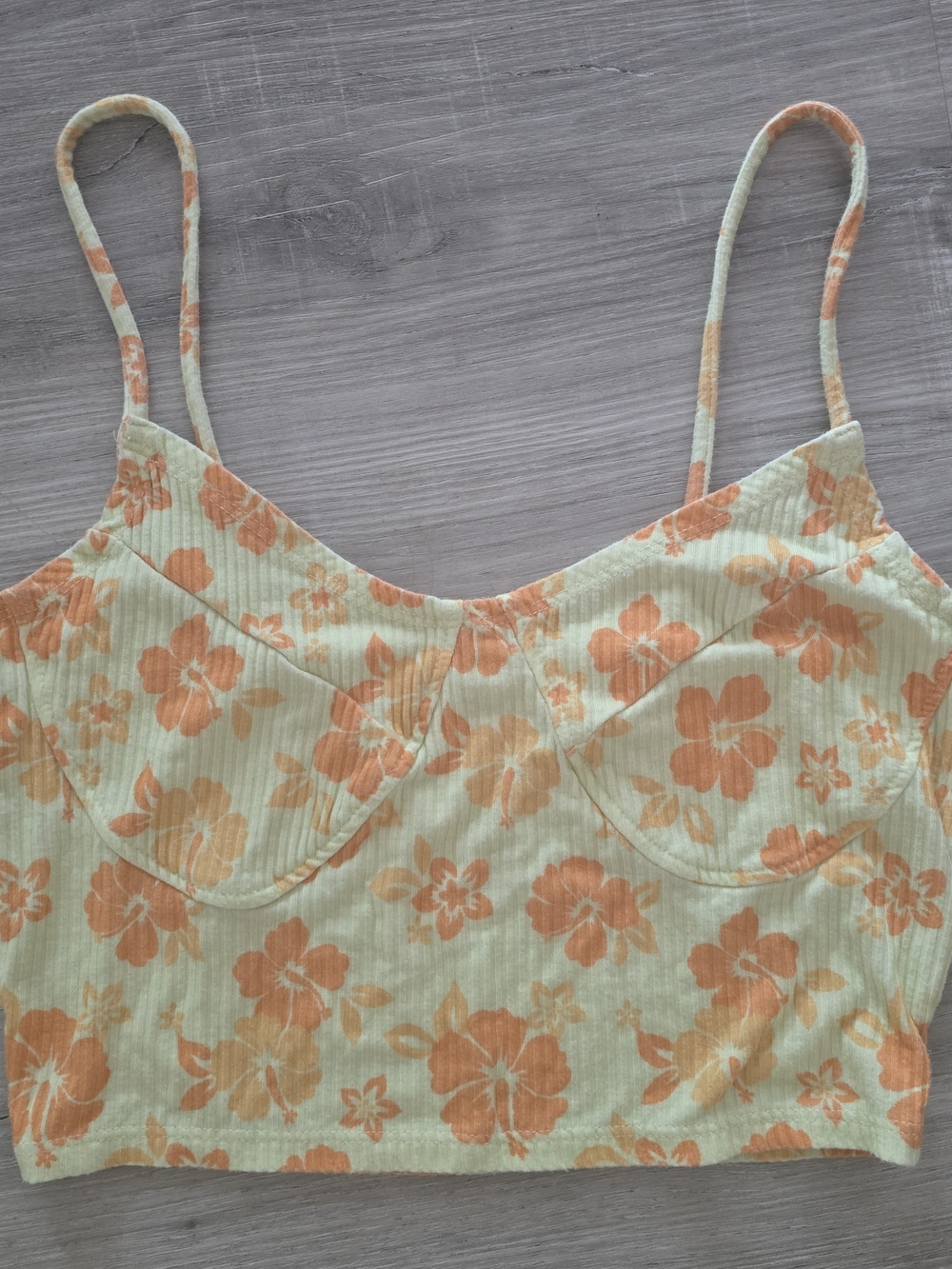 Pacsun | Yellow Ribbed Cropped Tank With Hibiscus Florals | Size XS